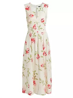 Миди-платье с цветочным принтом и завышенной талией If Only Studio, 80% вискоза, 18% лен, 2% хлопок 10041977