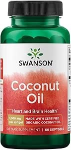 Swanson Кокосовое масло, 1000 мг, 60 капсул, натуральный источник жирных кислот 11054196