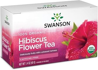 Swanson Органический чай из цветов гибискуса, 20 пакетиков, вегетарианский, без ГМО 11055137