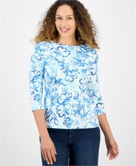 Style &amp, Co Миниатюрный топ с цветочным рисунком из вискозы Пима с 3/4 рукавами, эксклюзивно в Macy',s 11073660