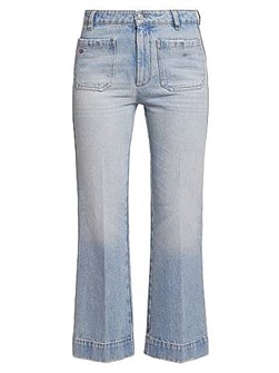 Victoria Beckham Джинсы Alina с высокой талией и укороченными расклешенными штанинами из 100% хлопка, изготовленные в Италии 11023943