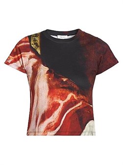 Хлопковая футболка McQueen с принтом Веласкеса, круглым вырезом и короткими рукавами, произведена в Италии 11024227