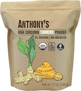 Anthony',s Органический куркума с высоким содержанием куркумина, 340 г, без глютена, не содержит ГМО, не облучённая 11080138