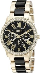 Accutime Золотистые женские наручные часы на браслете с черным циферблатом, украшенные стразами, с аналоговым механизмом 11078902