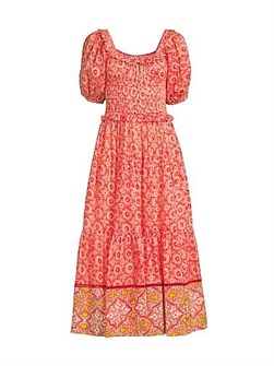 Миди-платье Percy от Ro',s Garden с объёмными рукавами, стеганой юбкой и квадратным вырезом, 100% хлопок 11011560