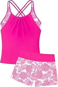 Hoziy Девичий танкини на перекрестных бретелях, комплект из 2 частей с шортами и карманами для девочек 5-14 лет 11059796