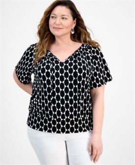 J&amp,M Collection Блузка большого размера с цветочным принтом и разрезом на воротнике, 95% полиэстер, эксклюзивно для Macy',s 11074639