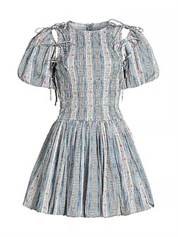 Мини-платье с цветочным принтом и съёмными рукавами из хлопка от Damson Madder 10041321