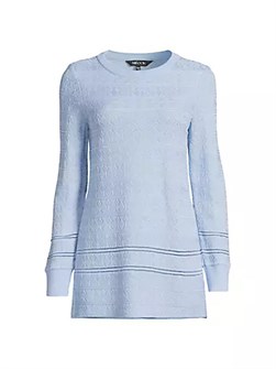 Туника Diamond Pointelle от Misook с длинными рукавами, стежкой и составом 57% акрил / 36% вискоза / 6% полиэстер / 1% нейлон 10041167