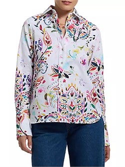 Robert Graham Рубашка Priscilla из стрейчевого хлопкового сатина с узором пейсли, пуговичным фронтом и длинными рукавами 10043250
