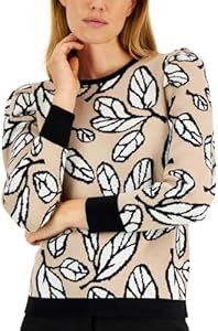 Тёплый лонгслив Anne Klein с жаккардовым рисунком листьев и объёмными рукавами 11062279