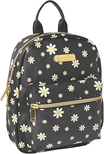 Jessica Simpson Дамский мини-рюкзак из водоотталкивающей веганской кожи для работы и путешествий (чёрные ромашки) 10022468