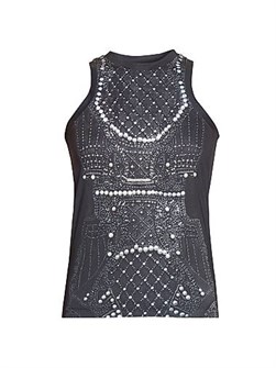 Трикотажный топ Balmain без рукавов с вышивкой Trompe L',oeil, 84% полиэстер, 16% эластан 11025645