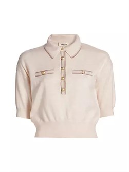 Свитер с коротким рукавом из трикотажа с воротником-стойкой и золотыми пуговицами, L',Agence 10042925