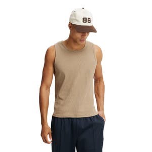 Cotton On Мужская майка Rib Tank без рукавов с классическим вырезом и прямым подолом для повседневной носки 10046128