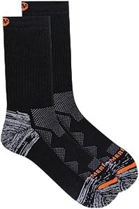 Универсальные унисекс носки Merrell для работы с комфортной амортизацией и влагоотводящей мериносовой шерстью, черные, большой/универсальный размер 11052228