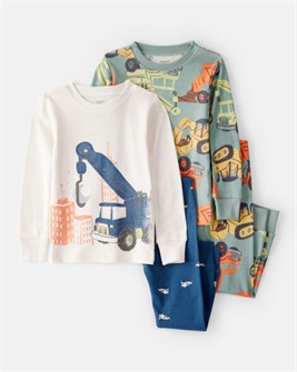 Carter',s Детская пижама с принтом строительных машин, 100% хлопок, комплект из 4 предметов, с короткими рукавами, синий/темно-синий/белый 11038550