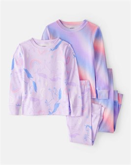 Carter',s Детская пижама для девочек из 100% хлопка с принтом единорога, 4 предмета, фиолетовая, лонгслив 11038559