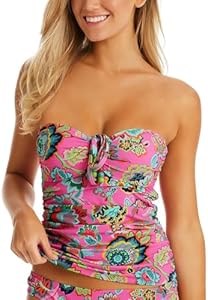 Разноцветный топ танкини с принтом и бандо вырезом от Jessica Simpson, размер S 11058176