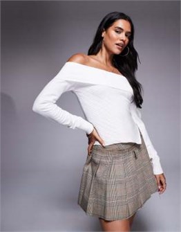 Лонгслив Princess Polly с асимметричными плечами и открытыми плечами, рибана, белого цвета 11038687