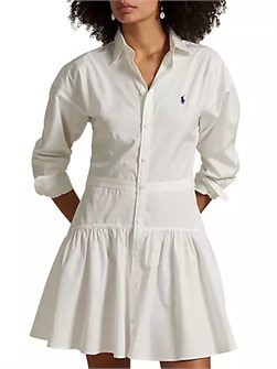 Белоснежное хлопковое платье-рубашка с панелями и застёжкой на пуговицах от Polo Ralph Lauren 10042202