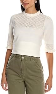 Лонгслив от Anne Klein с пышными рукавами и рюшами на воротнике, 95% хлопок, 5% кашемир 11068316