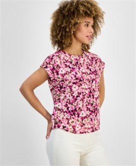 Блузка с цветочным принтом Jones New York, 100% полиэстер, короткие рукава 11027332