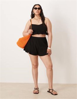 Короткие шорты ASOS Curve с эффектом мятости и волнистым краем, высокая талия 11009391