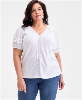 Топ свободного кроя с V-образным вырезом и короткими рукавами от Style &amp, Co - 60% хлопок, 40% модал 11045729