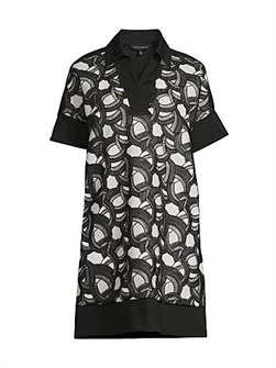 Платье-рубашка Ming Wang с геометрическим кружевным узором и короткими рукавами, Mixed-Media Lace 11009714