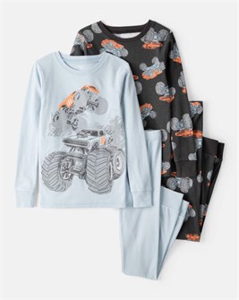 Carter',s Детская пижама для мальчиков в стиле «Монстр Трак», комплект из 4-х предметов, 100% хлопок, синий лонгслив 11038558