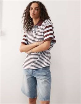 Лонгслив-поло COLLUSION с полосатым дизайном и свободным кроем, 100% хлопок 11037504