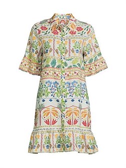 Льняное платье-рубашка с цветочным принтом и воланами на рукавах от Johnny Was 10042414