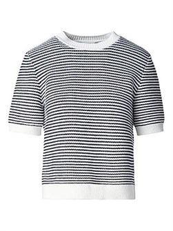 Короткий свитер Akris punto с контрастными полосами, круглым вырезом и из 100% хлопка 11011133