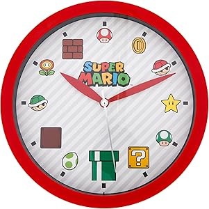 Accutime Настенные часы с иконами из игры Super Mario Bros, красно-белые, пластиковые, работающие от батареек 11092461