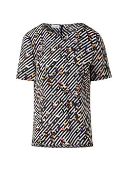 Топ из шелкового крепа Akris Punto с диагональными полосками и круглым вырезом, 100% шелк 11011789