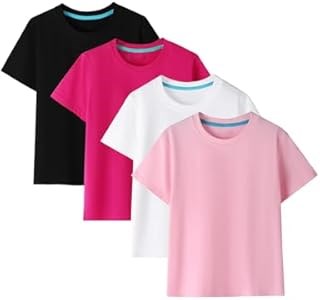 Набор из 4-х хлопковых футболок Gihuo с коротким рукавом для девочек на лето, базовые детские футболки 10022711