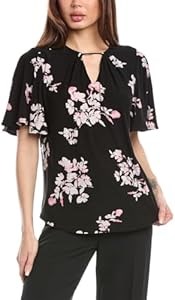 Женский топ Anne Klein с принтом, вырезом в виде гнезда и рукавами-колокольчиками, 95% полиэстер 11050743