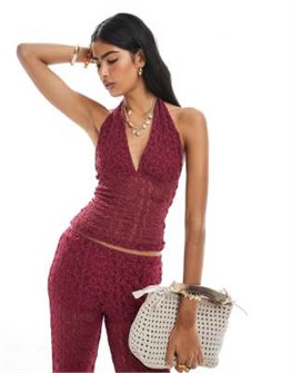 Облегающий лифчик Pull&amp,Bear с кружевным вырезом в бордовом цвете 11037536