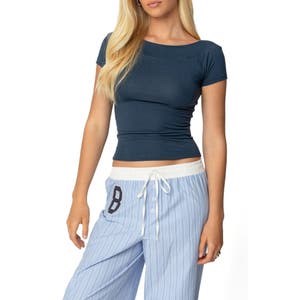 Edikted Футболка Becca с вырезом-лодочкой, облегающей посадки, 85% полиэстера, 10% района, 5% спандекса 10046193