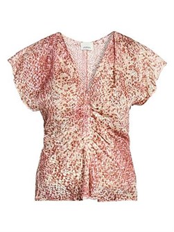 Лёгкий шёлковый топ Lonea от Isabel Marant с ярким принтом, V-образным вырезом и короткими рукавами 11024807