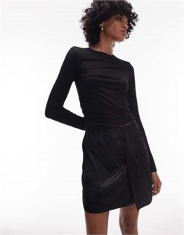 Мини-юбка Topshop в стиле саронг из гладкой черной ткани с завышенной талией, 100% хлопок 11034846