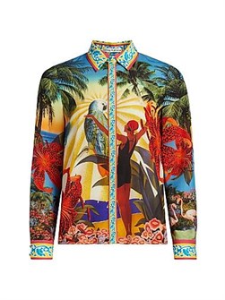 Шелковая блуза Willa с тропическим принтом от Alice + Olivia с длинными рукавами и скрытой застежкой 11010529