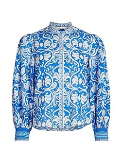 Блузка April от Alice + Olivia с вышитым воротником и скрытой застежкой, выполненная из 100% хлопка и украшенная рукавами-буфами 11010762