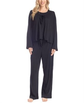 Muk Luks Женский комплект для отдыха из 3-х предметов: ребристый лонгслив, топ и брюки 11026541