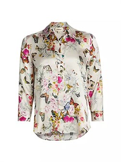 Шелковая блуза с цветочным принтом Dani с отложным воротником и длинными рукавами от L',Agence 10042921