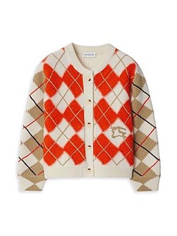 Детский кардиган Burberry с круглым вырезом, 100% шерсть, ромбовидный узор, длинные рукава 11026252