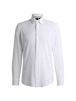 Рубашка облегающего кроя с геометрическим принтом Boss из эластичной ткани, Италия 10043182