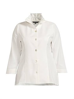 Ming Wang Блузка из крепа де шен большого размера с пуговицами и рюшами, короткие рукава 11011775