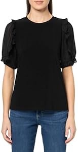 Молодежный топ Anne Klein с комбинированными рукавами и рюшами, 96% полиэстер, V-образный вырез 11044453